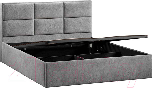 Изображение товара Двуспальная кровать ТриЯ Стелла Тип 1 c ПМ и заглушиной 160x200 (микровелюр Wellmart Silver)