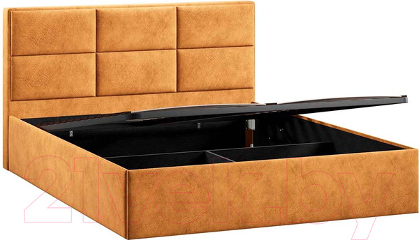 Изображение товара Двуспальная кровать ТриЯ Стелла Тип 1 c ПМ и заглушиной 160x200 (микровелюр Wellmart Yellow)