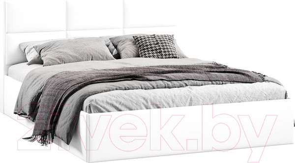 Изображение товара Двуспальная кровать ТриЯ Стелла Тип 1 c ПМ и заглушиной 160x200 (экокожа Polo White)