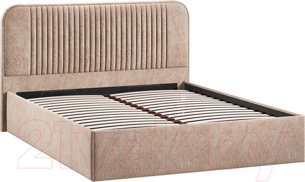 Изображение товара Двуспальная кровать ТриЯ Тиффани Тип 1 c ПМ и заглушиной 160x200 (микровелюр Wellmart Dark Beige)