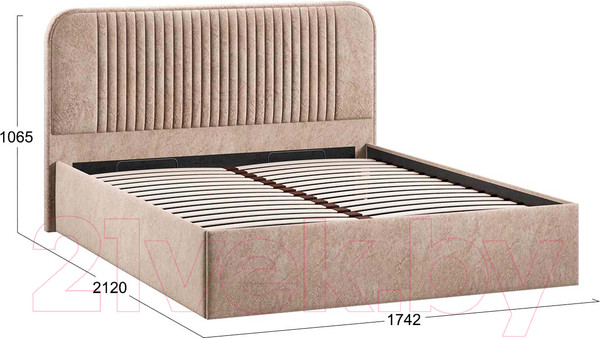 Изображение товара Двуспальная кровать ТриЯ Тиффани Тип 1 c ПМ и заглушиной 160x200 (микровелюр Wellmart Dark Beige)