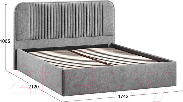 Изображение товара Двуспальная кровать ТриЯ Тиффани Тип 1 c ПМ и заглушиной 160x200 (микровелюр Wellmart Silver)