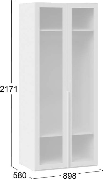 Изображение товара Шкаф-пенал ТриЯ Порто СМ-393.07.009 с 2 дверями со стеклом (белый жемчуг/стекло сатин белое)