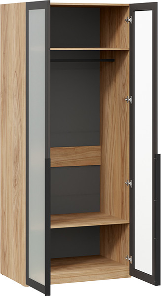 Изображение товара Шкаф-пенал ТриЯ Порто СМ-393.07.009 с 2 дверями со стеклом (яблоня беллуно/графит/стекло сатин черное)