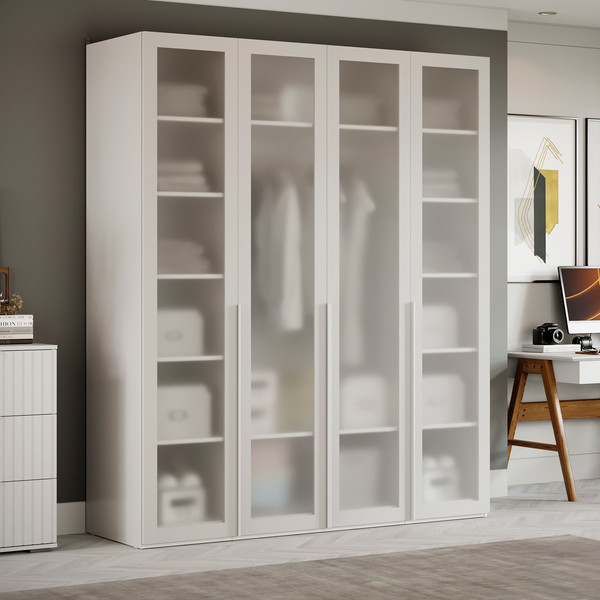 Изображение товара Шкаф ТриЯ Порто СМ-393.07.114 с 4 стеклянными дверями (белый жемчуг/стекло сатин белое)