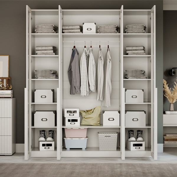 Изображение товара Шкаф ТриЯ Порто СМ-393.07.114 с 4 стеклянными дверями (белый жемчуг/стекло сатин белое)