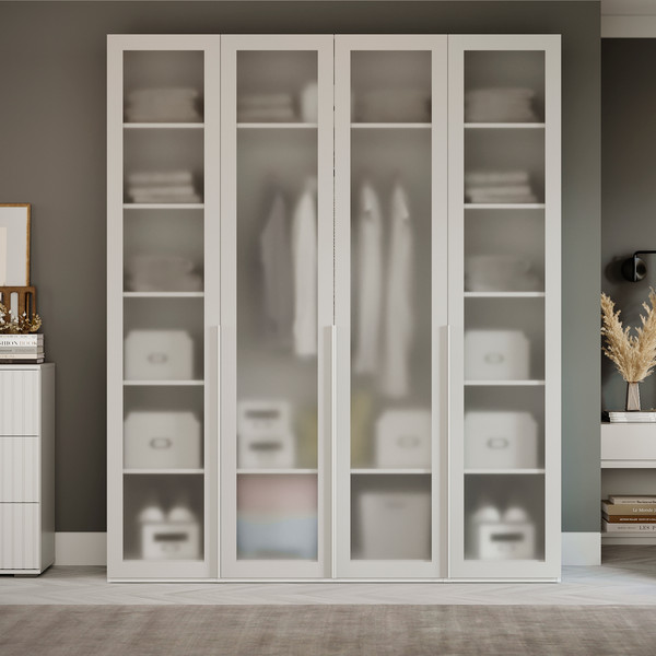 Изображение товара Шкаф ТриЯ Порто СМ-393.07.114 с 4 стеклянными дверями (белый жемчуг/стекло сатин белое)