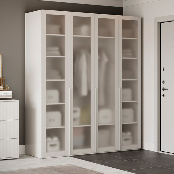 Изображение товара Шкаф ТриЯ Порто СМ-393.07.114 с 4 стеклянными дверями (белый жемчуг/стекло сатин белое)