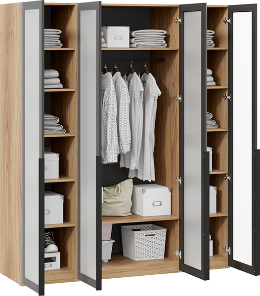 Изображение товара Шкаф ТриЯ Порто СМ-393.07.114 с 4 стеклянными дверями (яблоня беллуно/графит/стекло сатин черное)