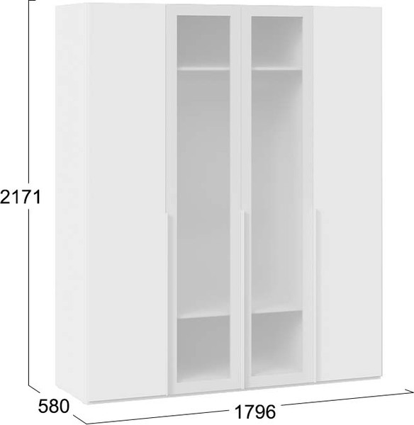 Изображение товара Шкаф ТриЯ Порто СМ-393.07.116 с 2 глухими и 2 стеклянными дверями (белый жемчуг/стекло сатин белое)