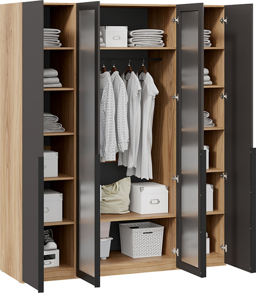 Изображение товара Шкаф ТриЯ Порто СМ-393.07.116 с 2 глухими и 2 стеклянными дверями (яблоня беллуно/графит/стекло сатин черное)