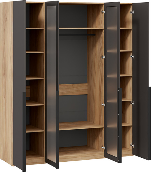 Изображение товара Шкаф ТриЯ Порто СМ-393.07.116 с 2 глухими и 2 стеклянными дверями (яблоня беллуно/графит/стекло сатин черное)