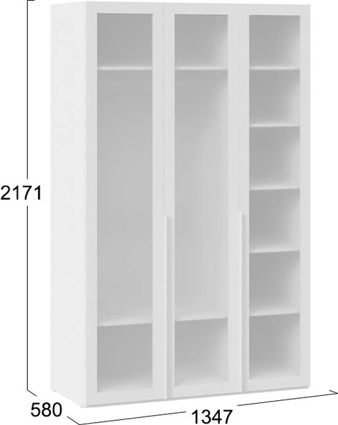 Изображение товара Шкаф ТриЯ Порто СМ-393.07.117 с 3 стеклянными дверями (белый жемчуг/стекло сатин белое)