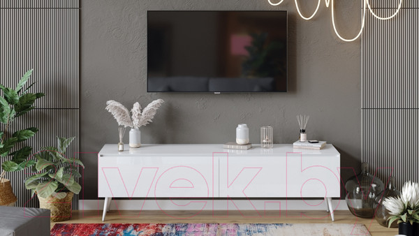 Изображение товара Тумба ТриЯ Глосс СМ-319.03.011 с опорами (белый глянец/стекло белый глянец/белый)