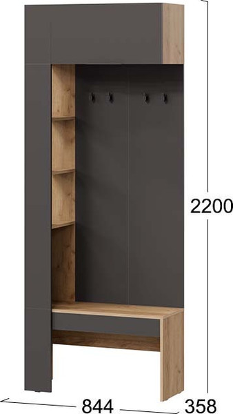 Изображение товара Секция в прихожую ТриЯ Асти Комбинированная НМ (дуб крафт золотой/антрацит)