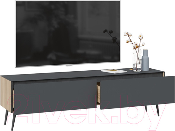 Изображение товара Тумба ТриЯ Глосс СМ-319.03.011 с опорами (яблоня беллуно/стекло графит матовый/серый)