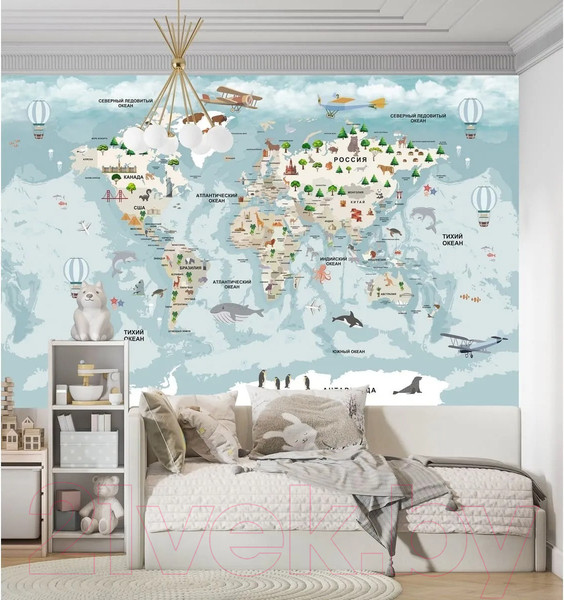 Изображение товара Фотообои листовые Citydecor Детская Карта мира 341 (300x260см)