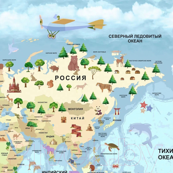 Изображение товара Фотообои листовые Citydecor Детская Карта мира 343 (300x260см)