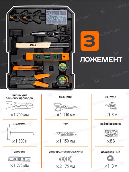 Изображение товара Универсальный набор инструментов ISMA 186-3(57361) (186пр)