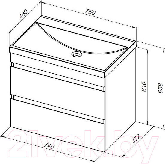 Изображение товара Тумба под умывальник Aquanet Нота New 75 / 334192 (дуб веллингтон табак)