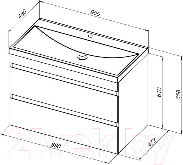 Изображение товара Тумба под умывальник Aquanet Нота New 90 / 334193 (дуб веллингтон табак)