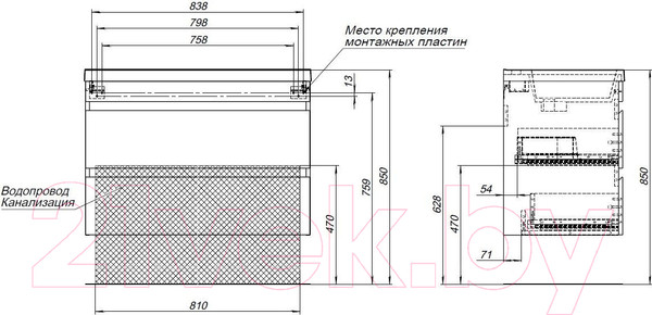 Изображение товара Тумба под умывальник Aquanet Нота New 90 / 334193 (дуб веллингтон табак)