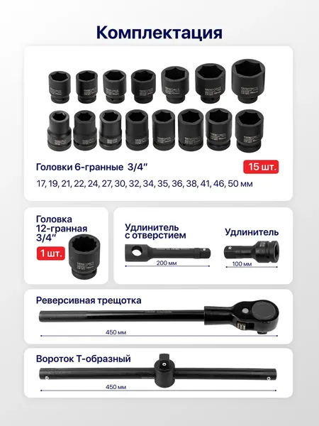Изображение товара Набор головок слесарных Yataforce YF-6212-5MPB (57691)