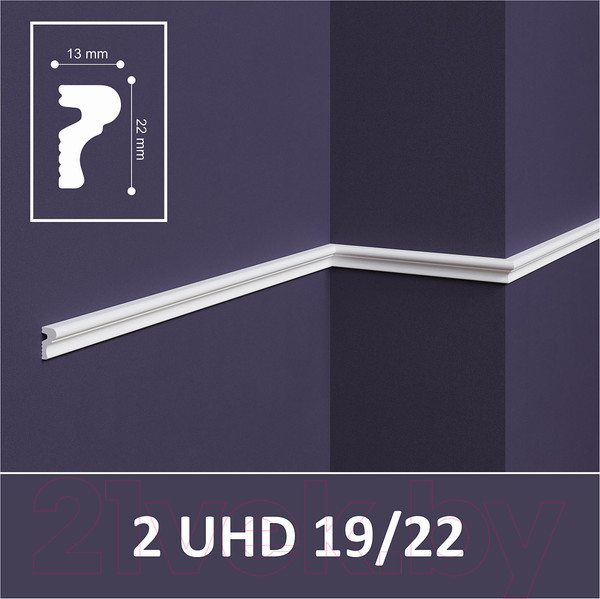 Изображение товара Молдинг SOLID 2UHD 19/22-СВ из экструдированного пенополистирола (2.4м, белый)