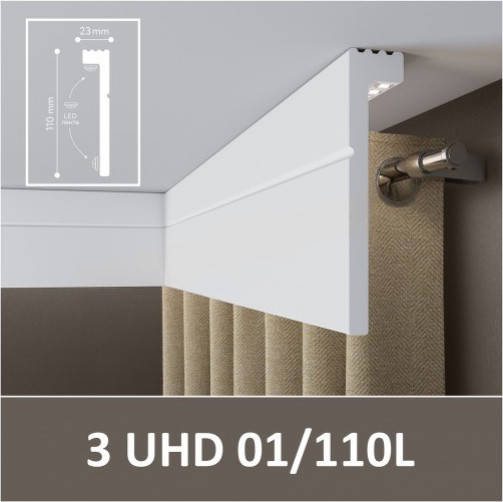 Изображение товара Плинтус потолочный SOLID UHD 01/110L (2.4м, белый)