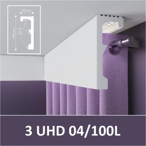 Изображение товара Плинтус потолочный SOLID UHD 04/100L (2.4м, белый)