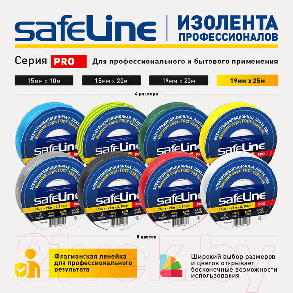 Изображение товара Набор изолент Safeline 19/25 (10шт, черный)