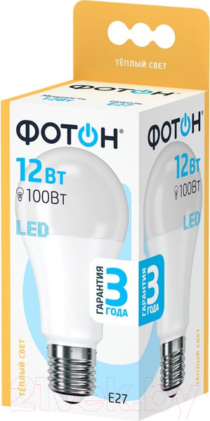 Изображение товара Лампа Фотон LED A60 12W E27 3000K (10шт)