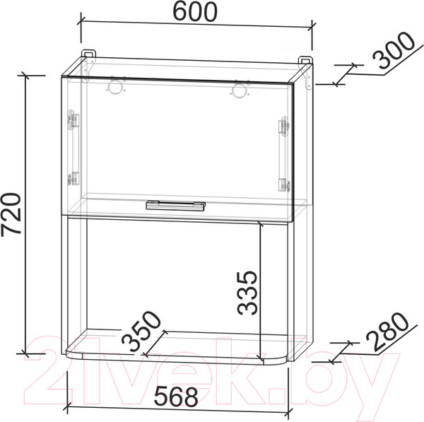 Изображение товара Шкаф навесной для кухни Интерлиния Компо ВШ60-720-1дг МП (дуб веллингтон)