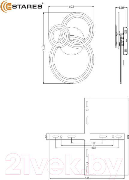 Изображение товара Люстра Estares Triplex Round 108W 3R-APP-713x492x128-BLACK/WHITE-220-IP20