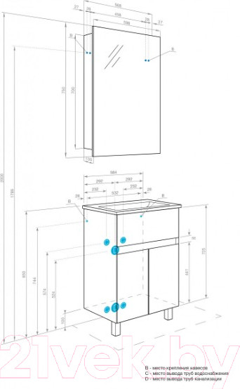 Изображение товара Тумба под умывальник Акватон Форест 60 (1A278201FR4D0)