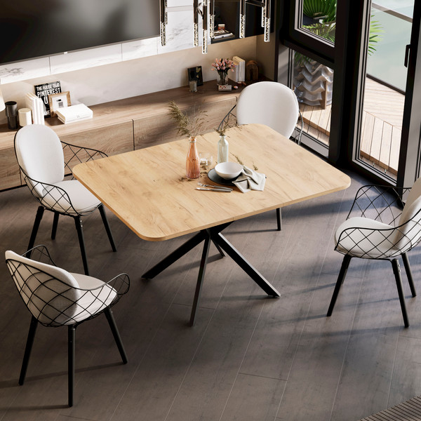 Изображение товара Обеденный стол ТриЯ Лиссабон тип 1 (черный муар/дуб крафт золотой)