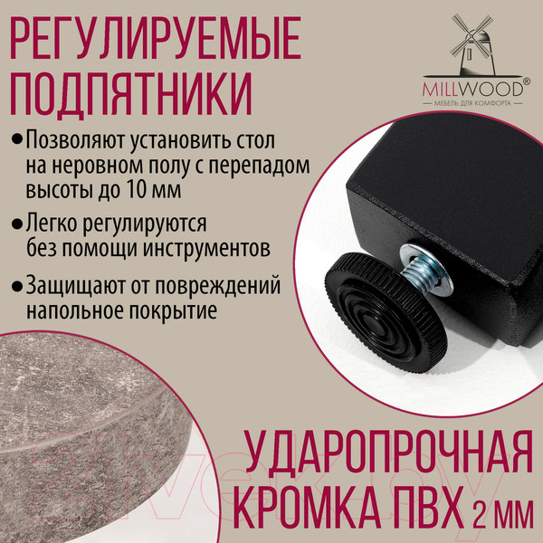 Изображение товара Обеденный стол Millwood Шанхай D100 (бетон/металл черный)