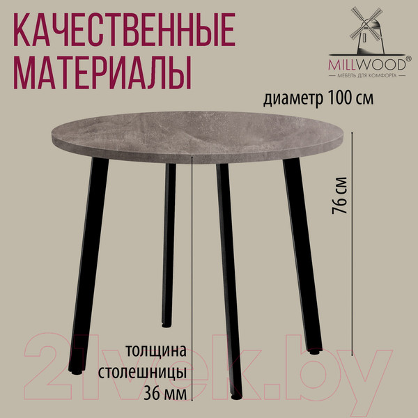 Изображение товара Обеденный стол Millwood Шанхай D100 (бетон/металл черный)