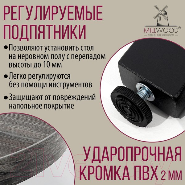 Изображение товара Обеденный стол Millwood Шанхай D100 (сосна пасадена/металл черный)