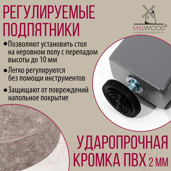 Изображение товара Обеденный стол Millwood Шанхай D100 (бетон/графит)