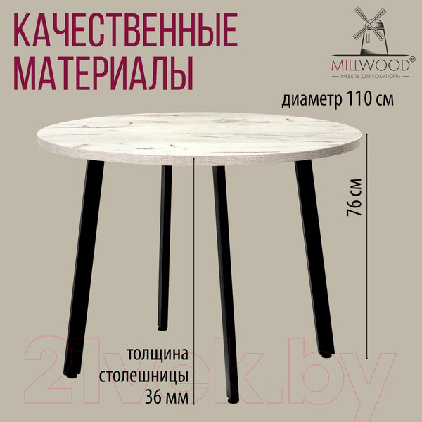 Изображение товара Обеденный стол Millwood Шанхай D110 (дуб белый Craft/металл черный)