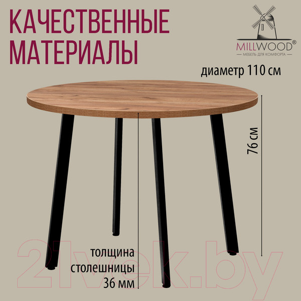 Изображение товара Обеденный стол Millwood Шанхай D110 (дуб табачный Craft/металл черный)