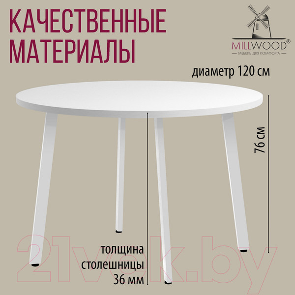 Изображение товара Обеденный стол Millwood Шанхай D120 (белый/металл белый)