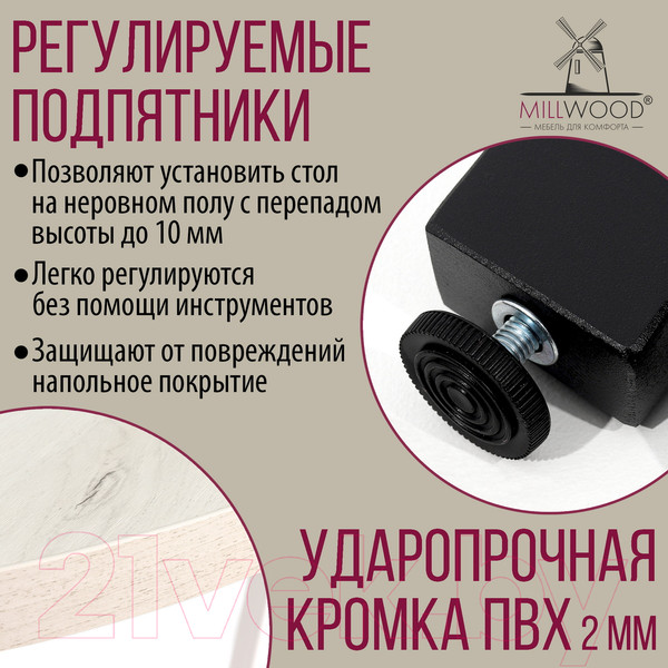 Изображение товара Обеденный стол Millwood Шанхай D120 (дуб белый Craft/металл черный)