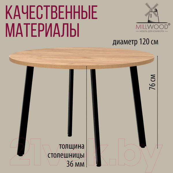 Изображение товара Обеденный стол Millwood Шанхай D120 (дуб золотой Craft/металл черный)
