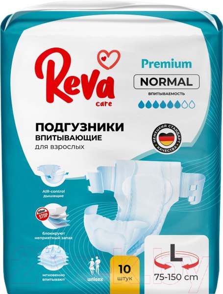 Изображение товара Подгузники для взрослых Reva Care Normal L (10шт)