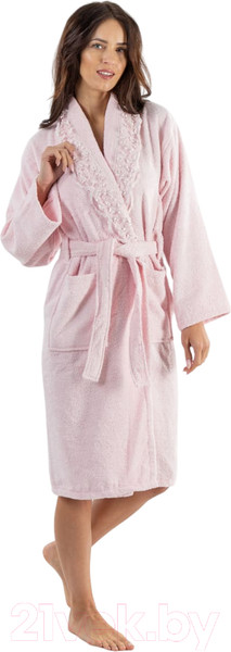 Изображение товара Халат Minteks Махровый / ТВ04-51  (р.46, светло-розовый с кружевом)
