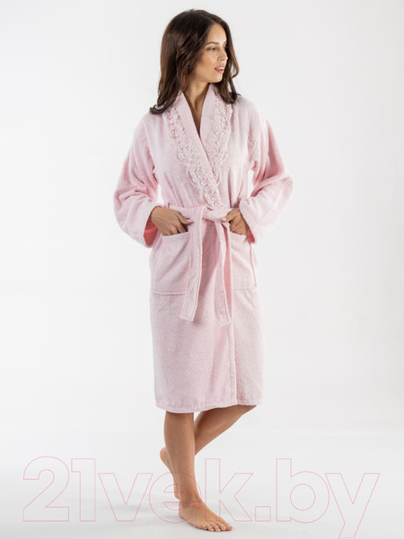 Изображение товара Халат Minteks Махровый / ТВ04-51  (р.46, светло-розовый с кружевом)