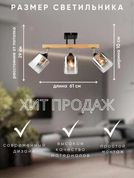 Изображение товара Спот Aitin-Pro НПБ 02-3x60-101 / N5280/3 (черный/дерево)