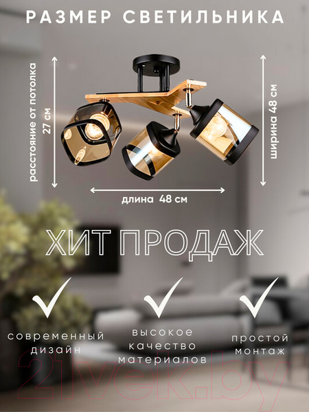 Изображение товара Спот Aitin-Pro НПБ 02-3x60-101 / N5292/3 (черный/дерево)